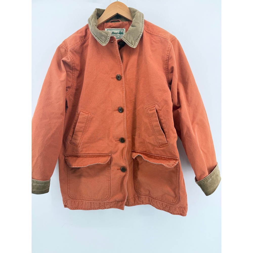 Vintage 90s LL Bean Womens Field Coat Burnt Orange Canvas Chore Barn Jacket